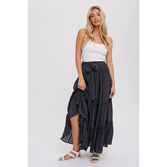Bohemian Maxi Skirt-Flowy & Tiered Charcoal Versatile - Picture 11 of 11